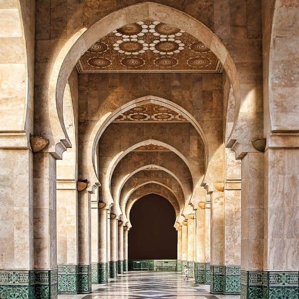 A series of marble arches in a mosque